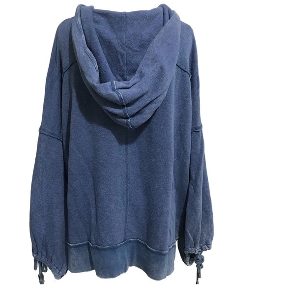 Free People Winston Lace Up Hoodie Distressed Adjustable Tie Cuffs Blue MEDIUM - Picture 3 of 9